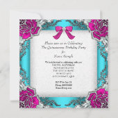 プリンセスキンセアニェラピンクアクアティール（緑がかった色）15誕生日 招待状 (裏面)