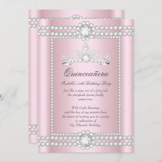 プリンセスキンセアニェラピンクシルバーダイヤモンドティアラ 招待状 (正面/裏面)