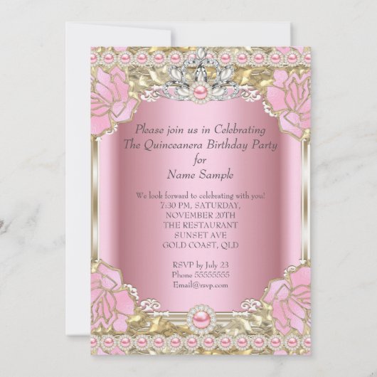 プリンセスキンセアニェラピンクパールバースデーパーティー 招待状 (裏面)