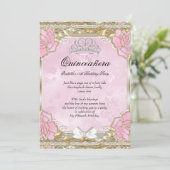 プリンセスキンセアニェラピンク金ゴールド誕生日ティアラ 招待状 (スタンド正面)