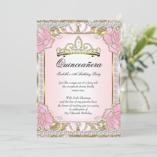 プリンセスキンセアニェラピンク金ゴールド15誕生日2 招待状 (スタンド正面)