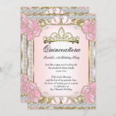 プリンセスキンセアニェラピンク金ゴールド15誕生日2 招待状 (正面/裏面)