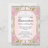 プリンセスキンセアニェラピンク金ゴールド15誕生日 招待状 (正面)