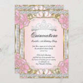 プリンセスキンセアニェラピンク金ゴールド15誕生日 招待状 (正面/裏面)