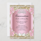 プリンセスキンセアニェラピンク金ゴールド15th誕生日ティアラ 招待状 (正面)