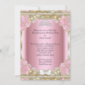 プリンセスキンセアニェラピンク金ゴールド15th誕生日ティアラ 招待状 (裏面)