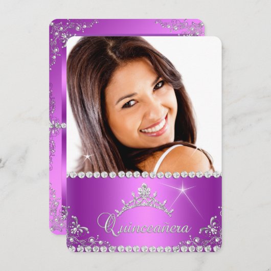 プリンセスキンセアニェラフォトパープルピンク 招待状 (正面/裏面)