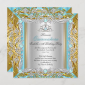 プリンセスキンセアニェラブルーティール（緑がかった色）シルバー金ゴールド 招待状 (正面/裏面)