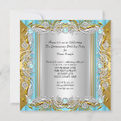 プリンセスキンセアニェラブルーティール（緑がかった色）シルバー金ゴールド 招待状 (裏面)