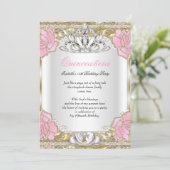 プリンセスキンセアニェラホワイトピンク金ゴールド15誕生日 招待状 (スタンド正面)