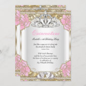 プリンセスキンセアニェラホワイトピンク金ゴールド15誕生日 招待状 (正面/裏面)