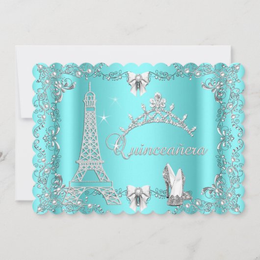 プリンセスキンセアニェラマジカルティール(緑がかった色)ブルーシルバーヒール 招待状 (正面)