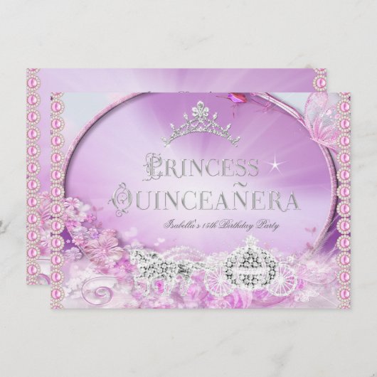 プリンセスキンセアニェラマジカルピンクパープルシルバー3 招待状 (正面/裏面)