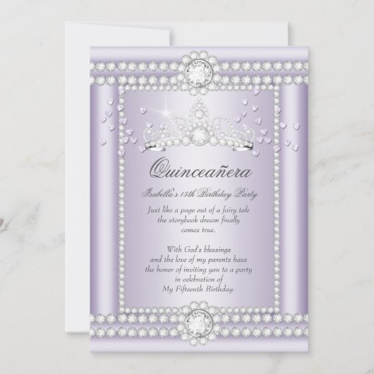 プリンセスキンセアニェラ薄紫ハートダイヤモンドティアラ 招待状 (正面)