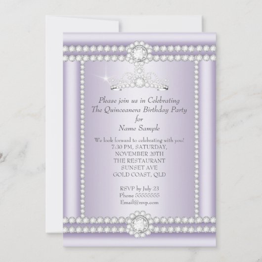 プリンセスキンセアニェラ薄紫ハートダイヤモンドティアラ 招待状 (裏面)