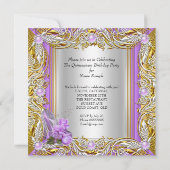 プリンセスキンセアニェラ誕生日パープルバラ金ゴールド2 招待状 (裏面)