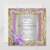 プリンセスキンセアニェラ誕生日パープルバラ金ゴールド2 招待状 (正面)