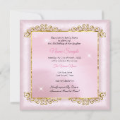 プリンセスキンセアニェラ赤面ピンク金ゴールドキャリッジ 招待状 (裏面)