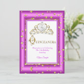 プリンセスキンセアニェラ金ゴールドパープルピンク誕生日 招待状 (スタンド正面)