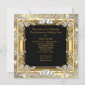 プリンセスキンセアニェラ金ゴールドブラックシルバー誕生日 招待状 (裏面)