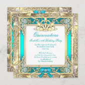 プリンセスキンセアニェラ金ゴールドホットティール(緑がかった色)シルバーホワイト 招待状 (正面/裏面)