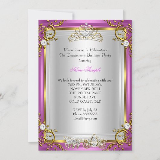 プリンセスキンセアニェラ15誕生日ピ王室のンク 招待状 (裏面)