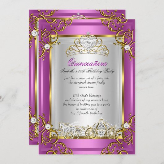プリンセスキンセアニェラ15誕生日ピ王室のンク 招待状 (正面/裏面)