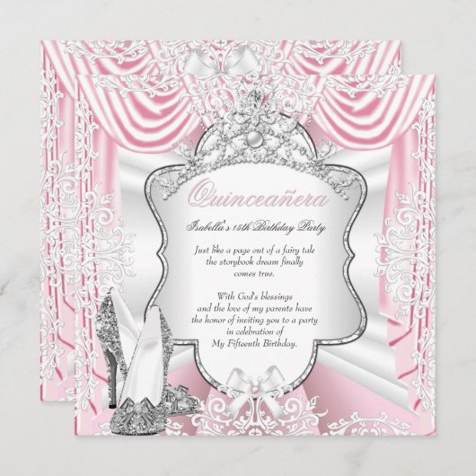 プリンセスキンセアニェラ15thパーティーシルクピンク 招待状 (正面/裏面)