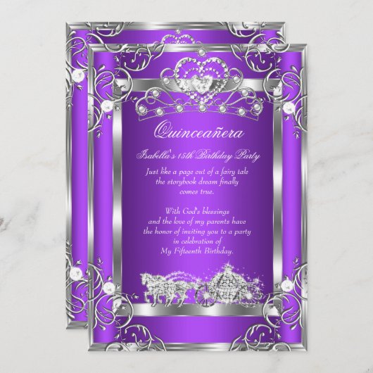 プリンセスキンセアニェラ15thパーティーパープルシルバー 招待状 (正面/裏面)