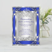 プリンセスキンセアニェラ15thパーティー深いブルーシルバー 招待状 (スタンド正面)