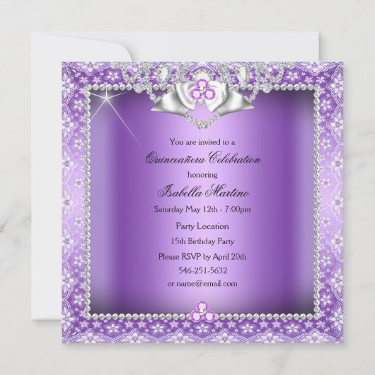 プリンセスキンセアニェラ15thパープルレースダイヤモンド 招待状 (裏面)