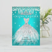 プリンセスキンセアニェラ15th誕生日ティール(緑がかった色)ブルーティアラ 招待状 (スタンド正面)