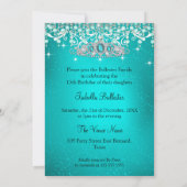 プリンセスキンセアニェラ15th誕生日ティール(緑がかった色)ブルーティアラ 招待状 (裏面)