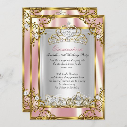 プリンセスキンセアニェラ15th誕生日ピンクピーチ2 招待状 (正面/裏面)