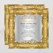 プリンセスキンセアニェラ15th誕生日金ゴールドダマスク2 招待状 (正面/裏面)