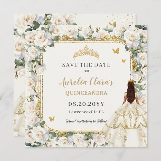 プリンセスキンセアニラシャンパーニュアイボリーバラドレス セーブザデート (正面/裏面)