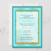 プリンセスキンセアニラティール（緑がかった色）ブルー金ゴールド童話 招待状 (裏面)