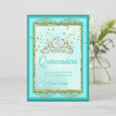 プリンセスキンセアニラティール（緑がかった色）ブルー金ゴールド誕生日 招待状 (スタンド正面)