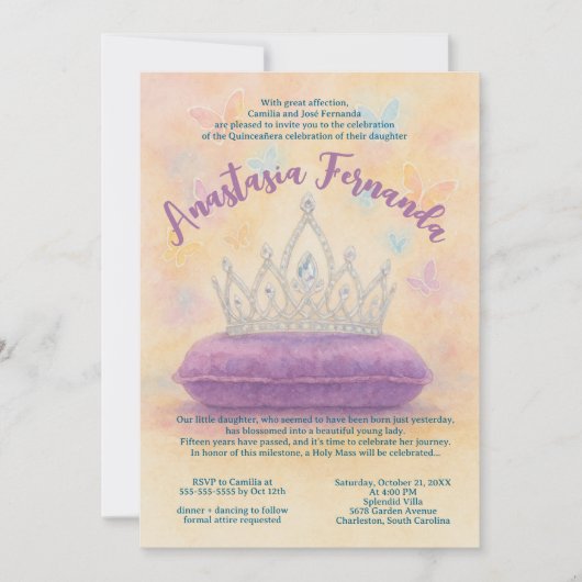 プリンセスキンセアニラパステルウォーターカラークラウン 招待状 (正面)