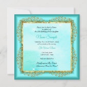 プリンセスキンセアニラマジカルティール(緑がかった色)ブルー金ゴールド 招待状 (裏面)