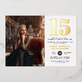 プリンセスキンセアニラ誕生日ヴィンテージレッド&金ゴールド 箔招待状