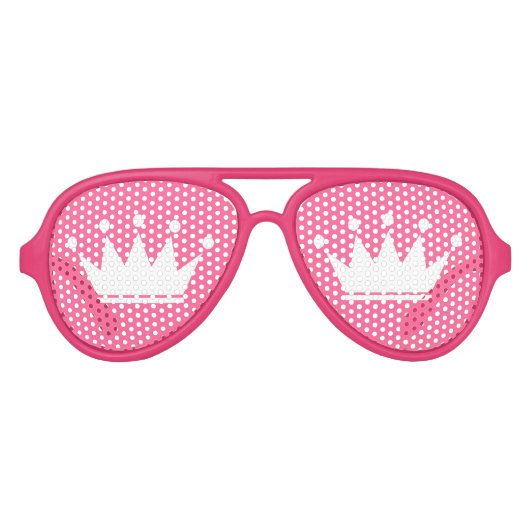 プリンセスクラウンおもしろい付きピンク色のパーティーシェード アビエーターサングラス (正面)