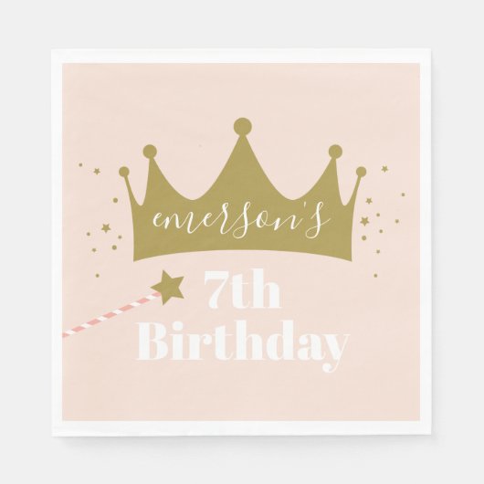 プリンセスクラウンガールズバースデーパーティー スタンダードランチョンナプキン (正面)