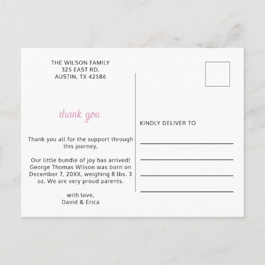 プリンセスクラウンガールピンク写真誕生発表 案内ポストカード (裏面)