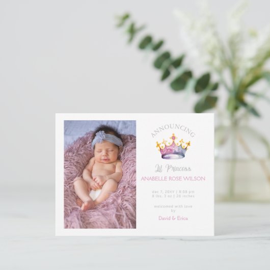 プリンセスクラウンガールピンク写真誕生発表 案内状 (スタンド正面)