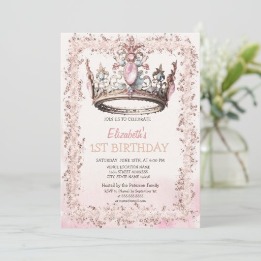 プリンセスクラウングリッターフレーム誕生日 招待状 (スタンド正面)