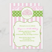 プリンセスクラウンバースデーパーティー招待ピンク 招待状 (正面/裏面)