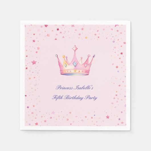 プリンセスクラウンパステルピンク小さな女の子誕生日 スタンダードカクテルナプキン (正面)