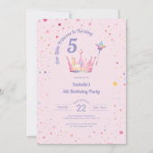 プリンセスクラウンパステルピンク小さな女の子誕生日 招待状 (正面)