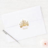 プリンセスクラウンパーティー特典ステッカー – ピンクと金ゴールド ラウンドシール (封筒)